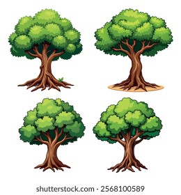 Green leafy trees, nature-themed illustration, perfect for environmental projects, nature branding, or eco-friendly designs