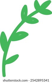 Green leafy twig illustration with multiple leaves, representing nature and organic growth, suitable for botanical and environmental designs.