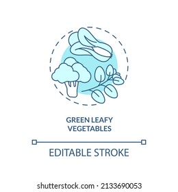 Icono del concepto de turquesa de verduras verdes. Mejor nutrición para la salud de los huesos idea abstracta ilustración de línea delgada. Dibujo de contorno aislado. Trazo editable. Fuentes Arial, Myriad Pro-Bold utilizadas