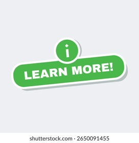 Verde aprender mais botão com símbolo de informação, convidando os usuários a explorar e descobrir informações adicionais, perfeito para design de site e aplicativo