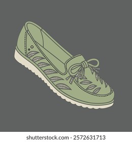 green leather ballet woman's shoes design vector art illustration