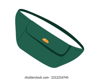 Green Leather Belt Bag Isolated On White Background. Flat Vector Illustration