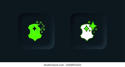 Green Leather icon isolated on black background. Black square button. Vector