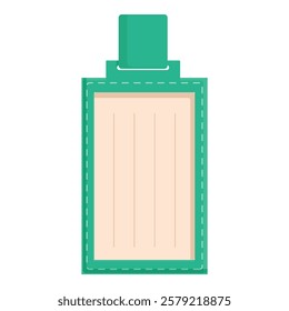 Green leather luggage tag with an empty label is hanging, waiting to be filled with traveler's contact information
