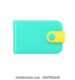 Green leather wallet 3d icon. Volumetric means for storing and carrying banknotes with clasp. Finance accessory for credit card storage. Fashionable commercial design. Realistic isolated vector