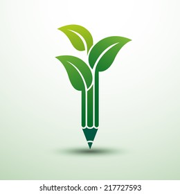 Green leave pencil creative idea,vector illustration