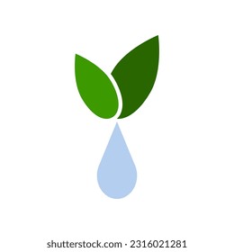Green leave tree water drop icon flat vector design