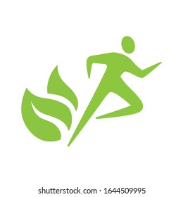 green leaves and abstract runner figure, vector