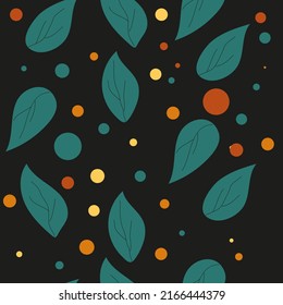 Green leaves in abstract style on green background. Seamless pattern. Decorative textile seamless pattern. Vector illustration