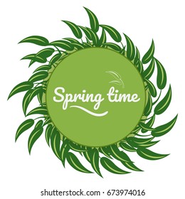 Green leaves around a green background for postcards spring time