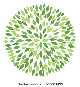 Green Leaves Art Mandala Circle. Vector Illustration.