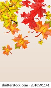 Green Leaves Background Beige Vector. Floral November Template. Autumnal Realistic Leaf. Abstract Foliage Texture.