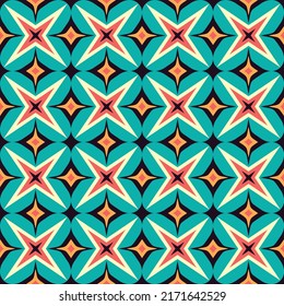 Green leaves background design. Abstract geometric seamless pattern. Decorative stars ornament mosaic. Vector illustration. 