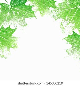 Green leaves background. Eco design template. Summer illustration with maple leaves.