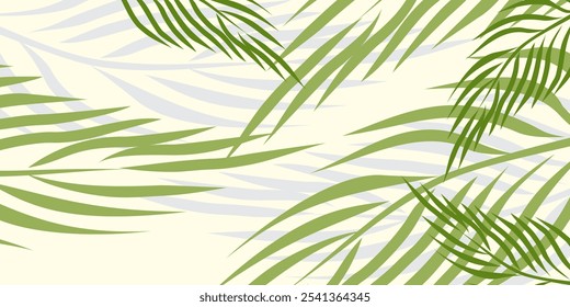 
green leaves background in flat style. palm leaves. nature theme background, leaf vector illustration. can be used for lifestyle and educational needs.