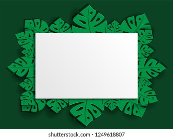 Green leaves background and frame paper cut style. vector EPS.10
