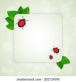Green leaves background with ladybugs. EPS10 vector