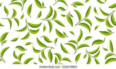 Green leaves background. Seamless  spring and summer pattern. Eco, bio, healthy and fresh food background template. Design of textiles, packaging and wrapping paper. Isolated. Vector illustration