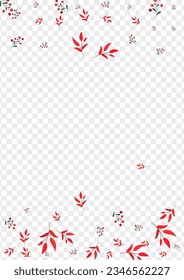 Green Leaves Background Transparent Vector. Leaf Nature Texture. Burgundy Rowan. Pink Berries Fly. Decorative Template.