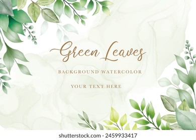 Green leaves background with watercolor 