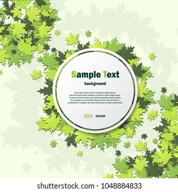 Green leaves background with white frame and sample text