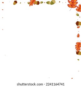 Green Leaves Background White Vector. Foliage Realistic Design. Gold Herb. Backdrop Frame. Yellow Oak Season.
