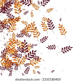 Green Leaves Background White Vector. Leaf Forest Design. Golden Plant. Red Foliage Poster. Fly Illustration.