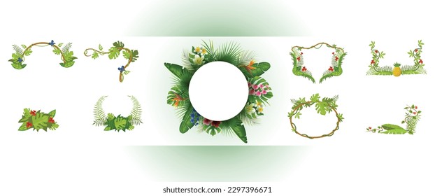 Green leaves beautiful decorative wedding floral frame design eps vector