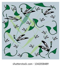 Green leaves black butterfly Pattern background design.Vector illustration.