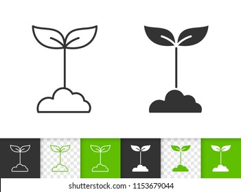 Green leaves black linear and silhouette icons. Thin line sign of sprout. Grass outline pictogram isolated on white color, transparent background. Vector Icon shape. Green Leaves simple symbol closeup