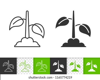 Green Leaves black linear and silhouette icons. Thin line sign of sprout. Grass outline pictogram isolated on white, color, transparent background. Vector Icon shape Green Leaves simple symbol closeup