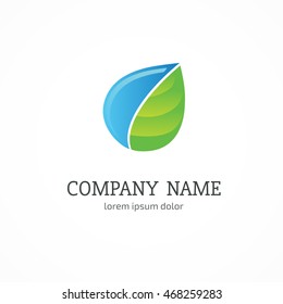 green leaves and blue drop vector logo