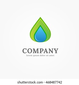 green leaves and blue drop vector logo