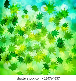 Green leaves and bokeh vector background