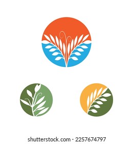 Hojas verdes Vector de logotipo botánico y diseño de símbolos