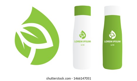green leaves, bottle and label. vector