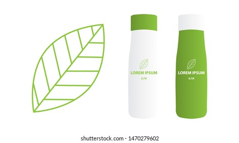 green leaves, bottle and label. vector