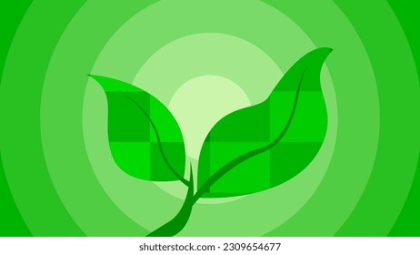 Green leaves with branches patterned in green square motifs against a green circular background