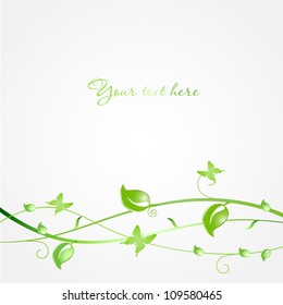 Green leaves and butterflies. Ecological vector background