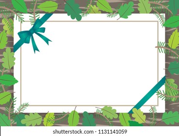 Green leaves card with bow vector background for decoration.