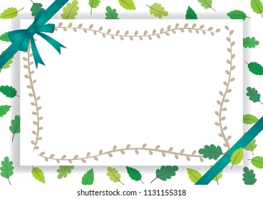 Green leaves card with bow vector background.