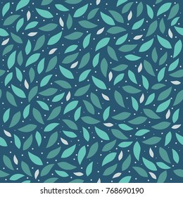 Green leaves are chaotically on a dark background, seamless background, texture, vector illustration