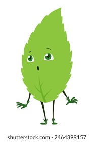 Green leaves character. Cute happy funny leaf character. Vector illustration isolated on white background