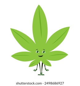 Green leaves character. Cute happy funny smiling leaf character. Vector illustration isolated on white background