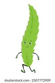 Green leaves character. Cute happy funny smiling leaf character. Vector illustration isolated on white background