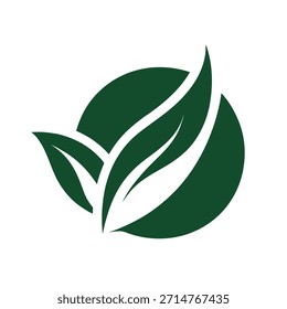 Grüne Blätter in einem Kreis Logo auf weißem Hintergrund Schlagwörter Blatt, Blätter, grün, Natur, Ökologie, Bio, Pflanze, Wachstum, Umwelt.