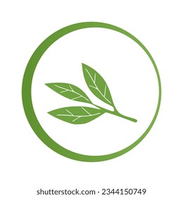 Green leaves with circle ring logo sign isolated on white background vector illustration.