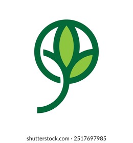 folhas verdes em um círculo e talo logotipo vetor