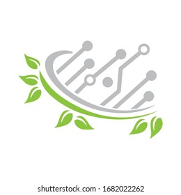 Green leaves and circuit board, vector