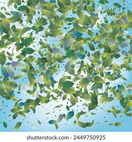 Green Leaves. Circular arrangement of leaves soaring against a serene blue sky, evoking a sense of freedom and harmony with nature.